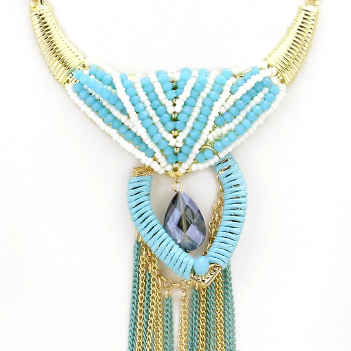 iLLASPARKZ Glass bead drop lacquered chain fringe necklace