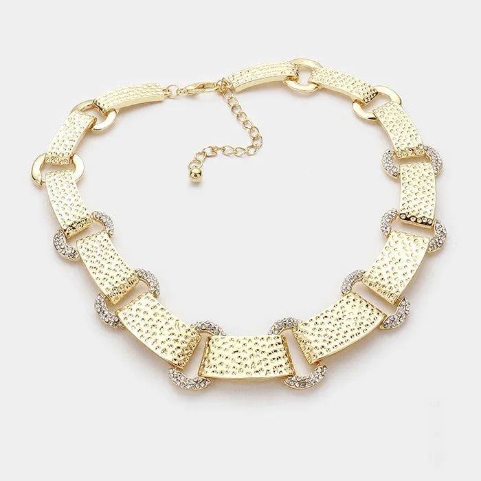 iLLASPARKZ Hammered metal & pave chain link necklace