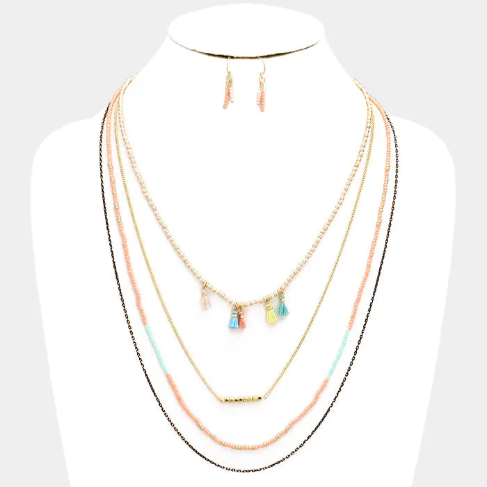 iLLASPARKZ Multi-layer beaded necklace with tassels