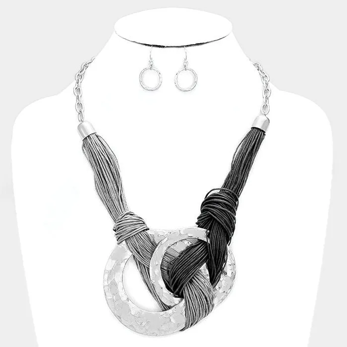 iLLASPARKZ Multi Layer Twisted Cord Double Round Metal Necklace