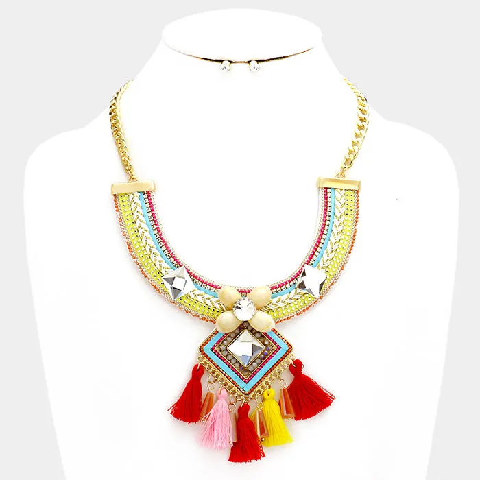 iLLASPARKZ Multi Statement Necklace with Tassel Decor