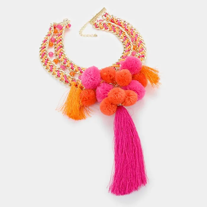 iLLASPARKZ Pom pom charm bib necklace with tassel