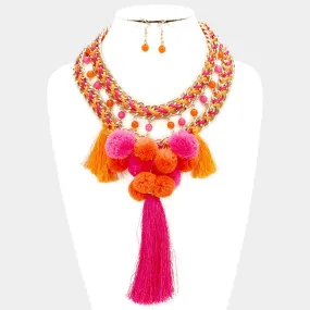 iLLASPARKZ Pom pom charm bib necklace with tassel