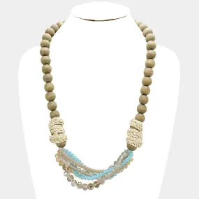 iLLASPARKZ Wood Bead & Faceted Bead Crescent Bib Necklace