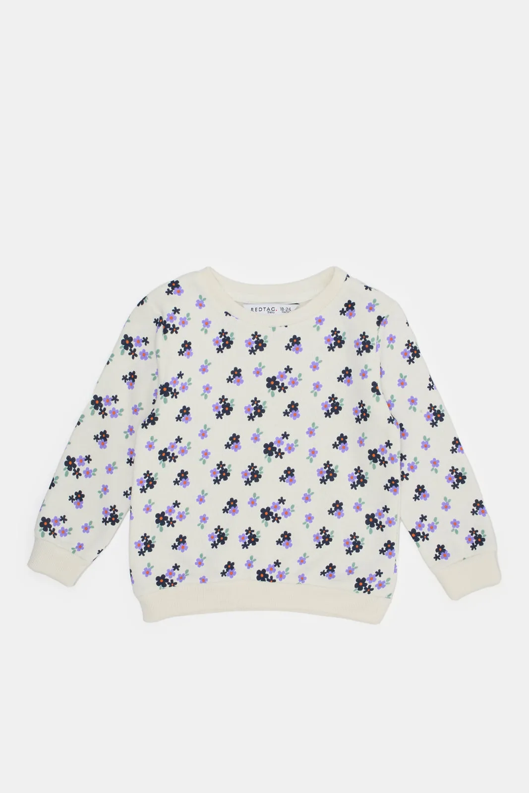 Infant Girls Ivory Floral Printed Sweatshirt