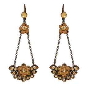 Israeli Designer Inspired Amber Bronze Earrings Flower Crystal Dangle