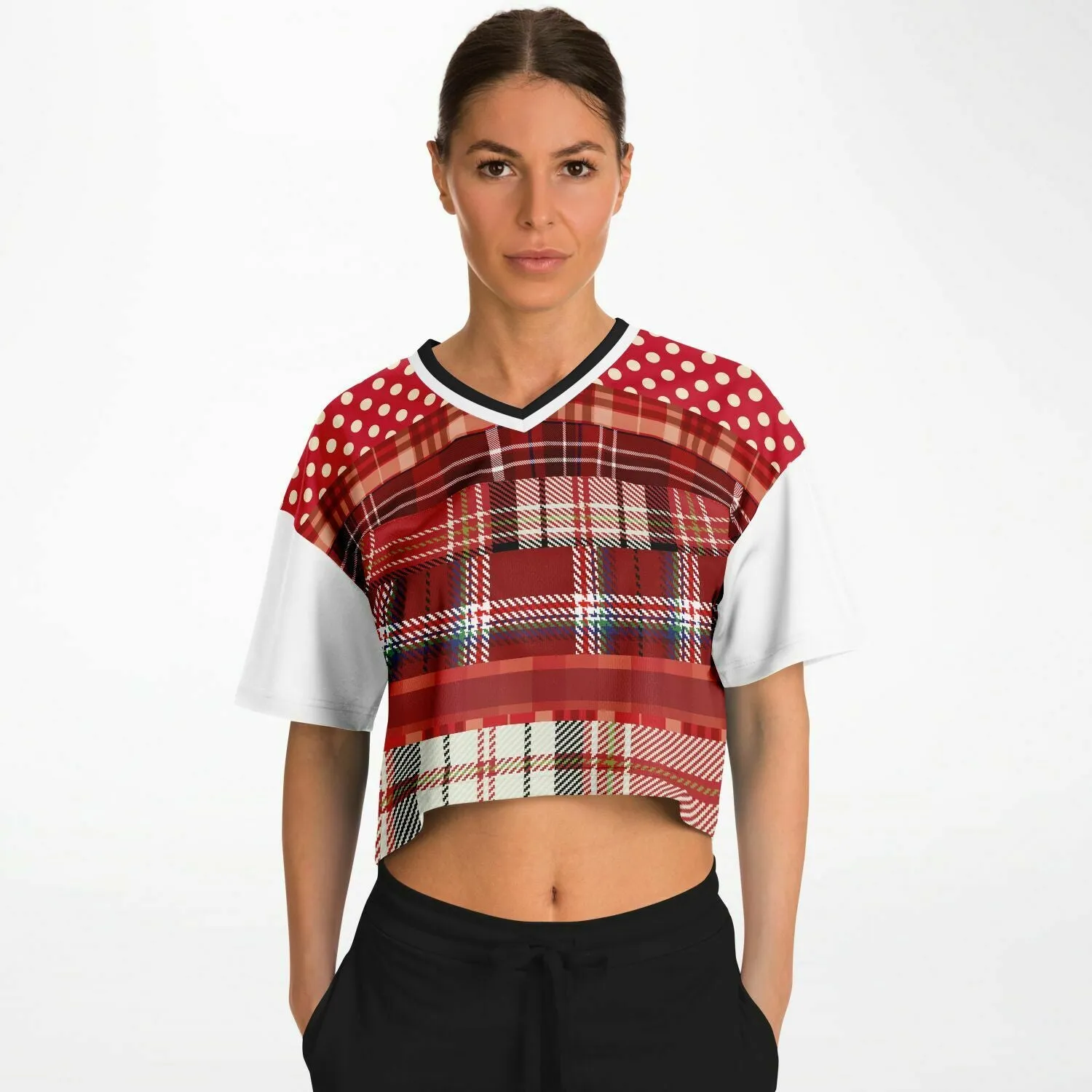 Jersey Salsa Plaid Patchwork Crop Jersey