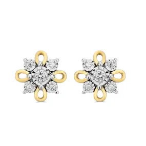 Jewelili 10K White Gold and Yellow Gold with 1/10 CTTW Diamonds Earrings