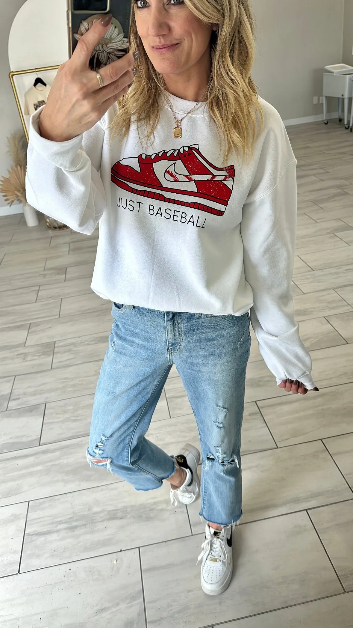 JUST BASEBALL WHITE SWEATSHIRT | WOMEN'S + YOUTH