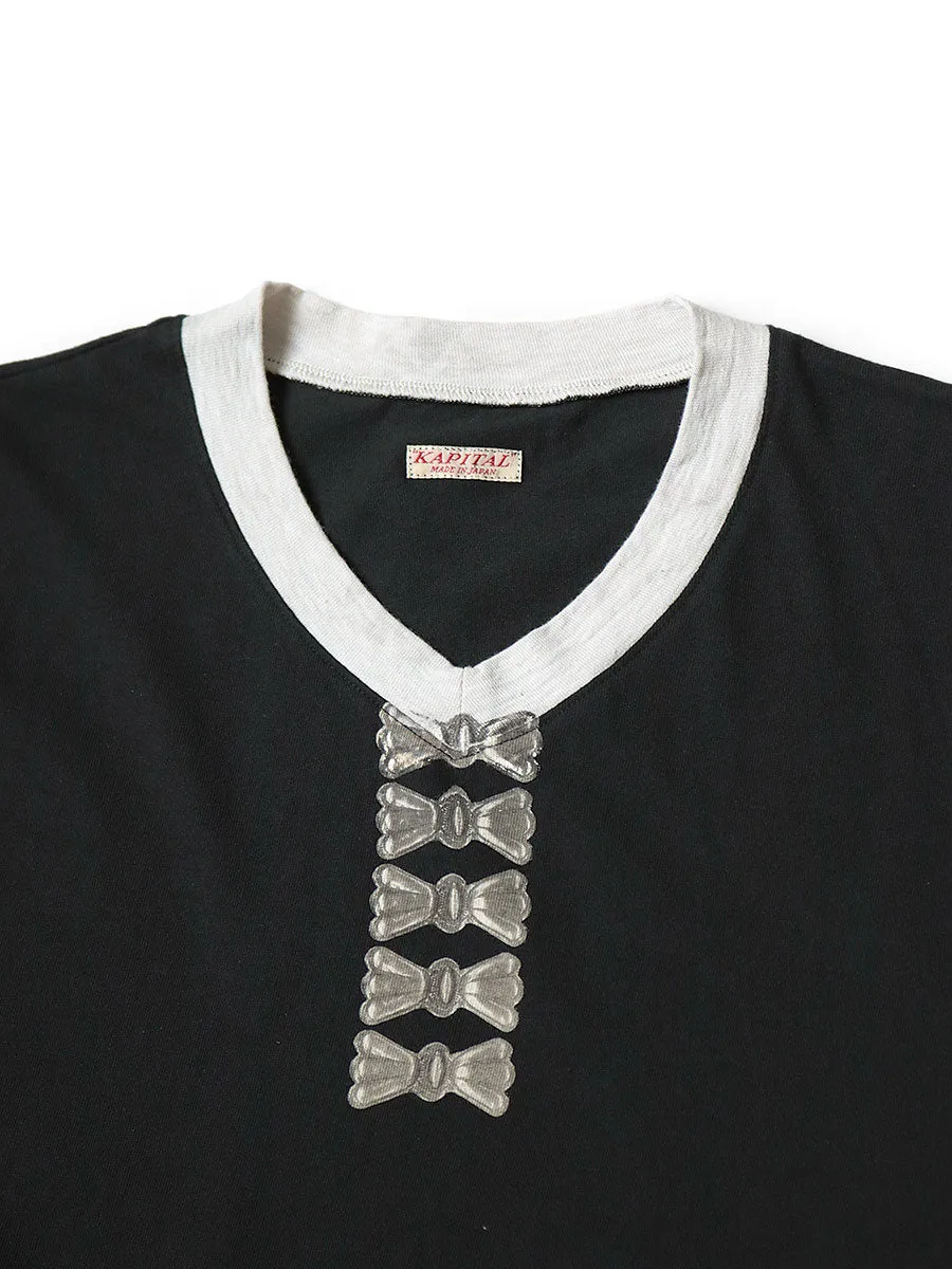 Kapital 20 Jersey V-neck ringer Tee (Butterfly concho pt)