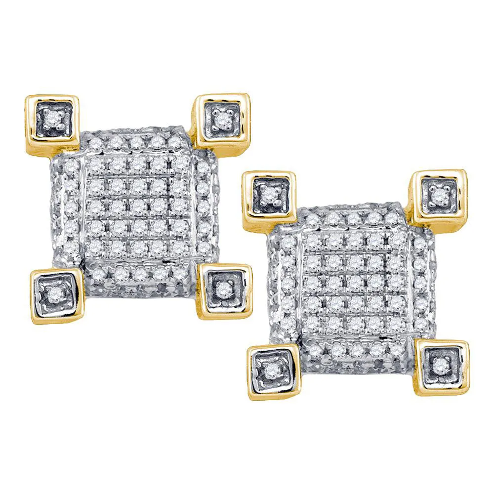 Keene Jewelers 10kt Yellow Gold Mens Round Diamond Square Cluster Earrings 1/3 Cttw