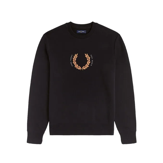 LAUREL WREATH SWEATSHIRT WITH EMBOSSED LOGO Man Black