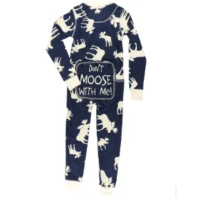 Lazy One Boy's Blue Classic Moose Flap Jack Onesie