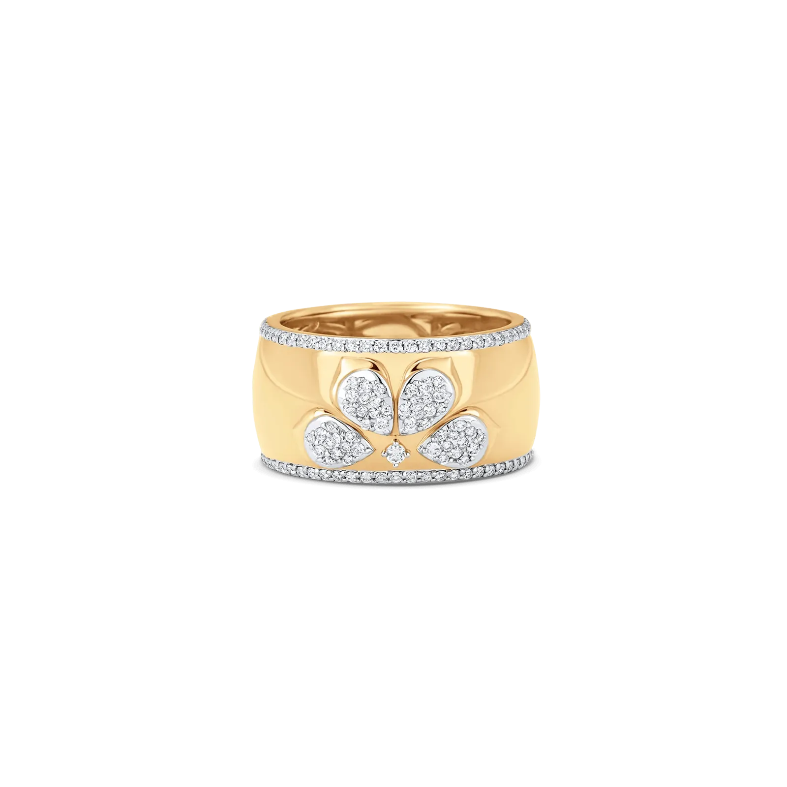 Lierre Gold White Diamond 4 Pear with Solid Halo Thick Cigar Ring