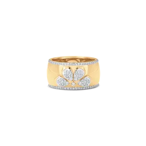 Lierre Gold White Diamond 4 Pear with Solid Halo Thick Cigar Ring