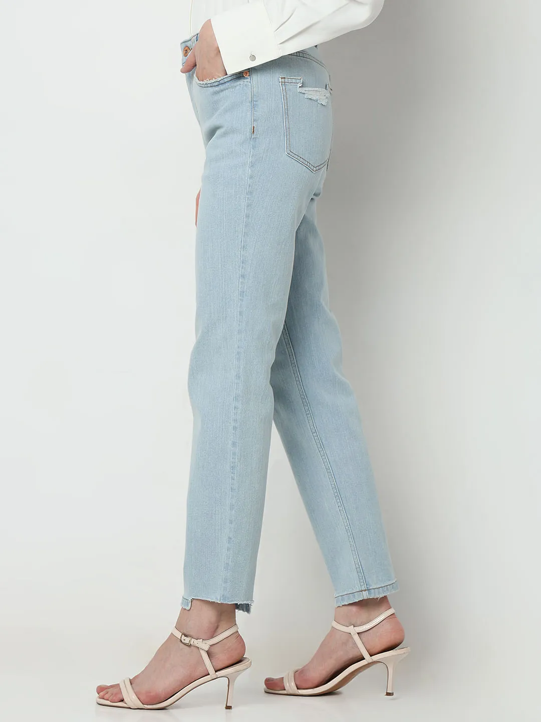 Light Blue High Rise Distressed Jade Straight Jeans