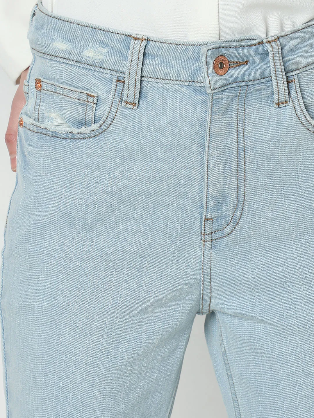 Light Blue High Rise Distressed Jade Straight Jeans