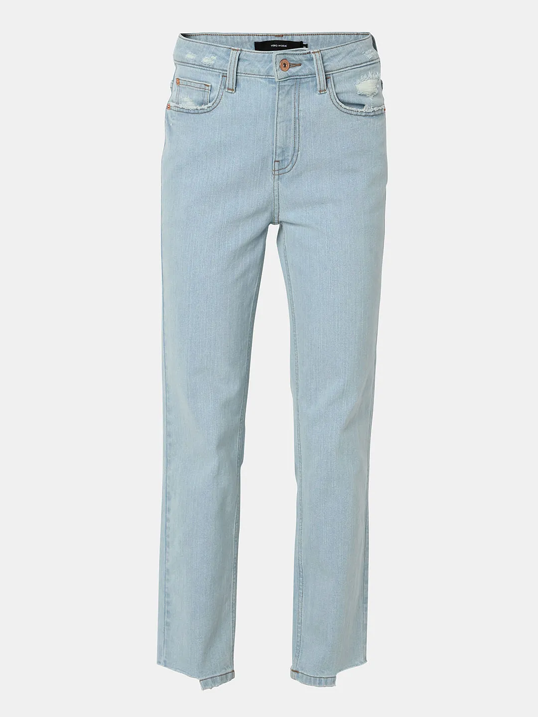 Light Blue High Rise Distressed Jade Straight Jeans