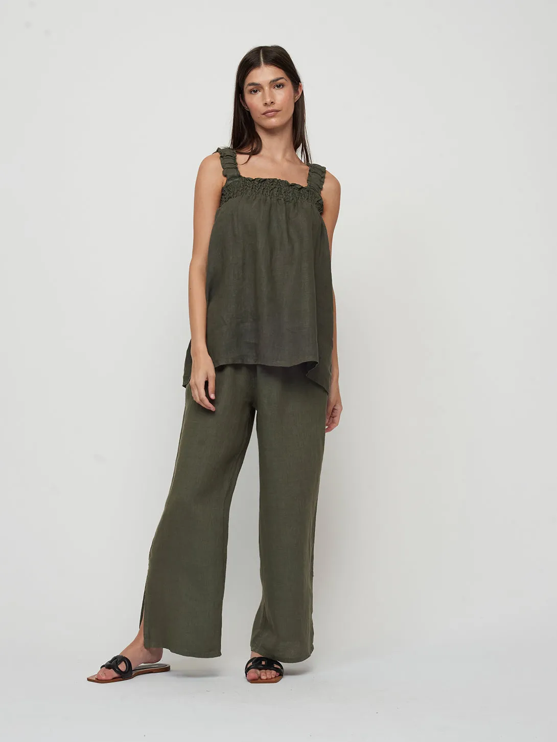 Linen Split Leg Pant - Grape Leaf