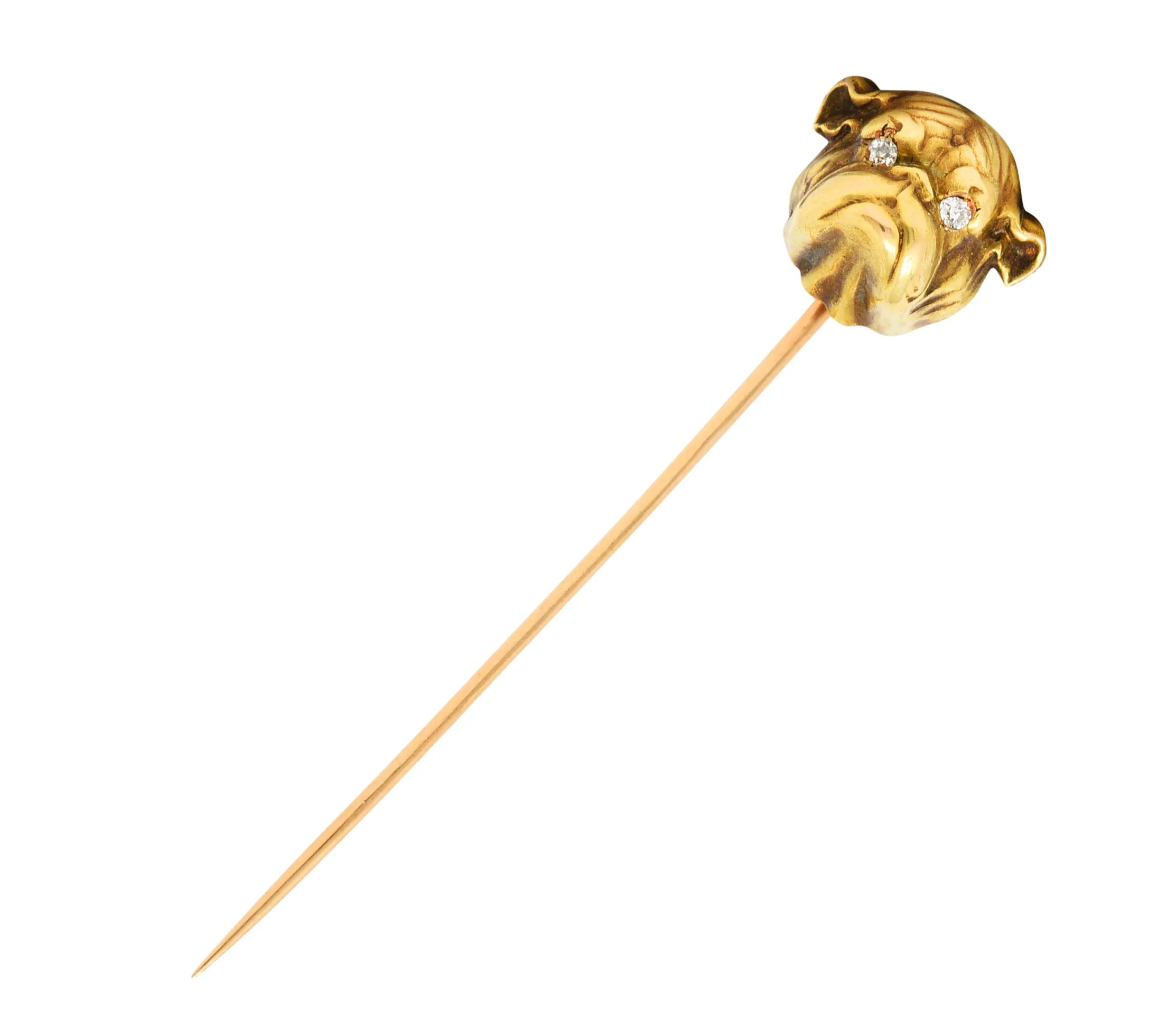 Link & Angell Diamond 14 Karat Gold Bulldog Stickpin