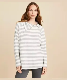 Loft Lou & Grey Striped Signaturesoft Zip Neck Sweatshirt