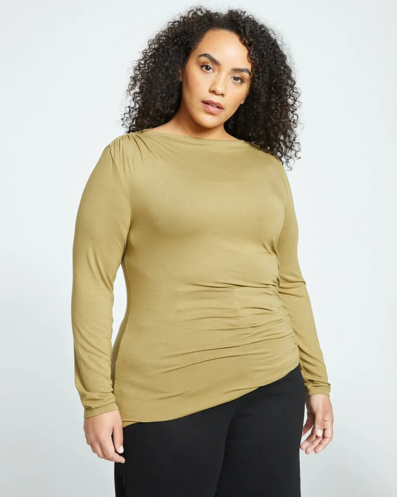 Louise Long Sleeve Liquid Jersey Top - Smokey Olive