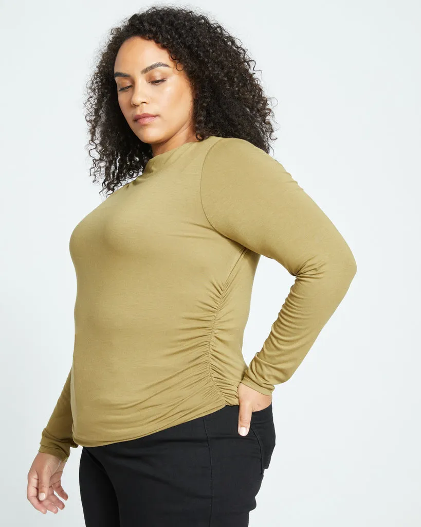 Louise Long Sleeve Liquid Jersey Top - Smokey Olive