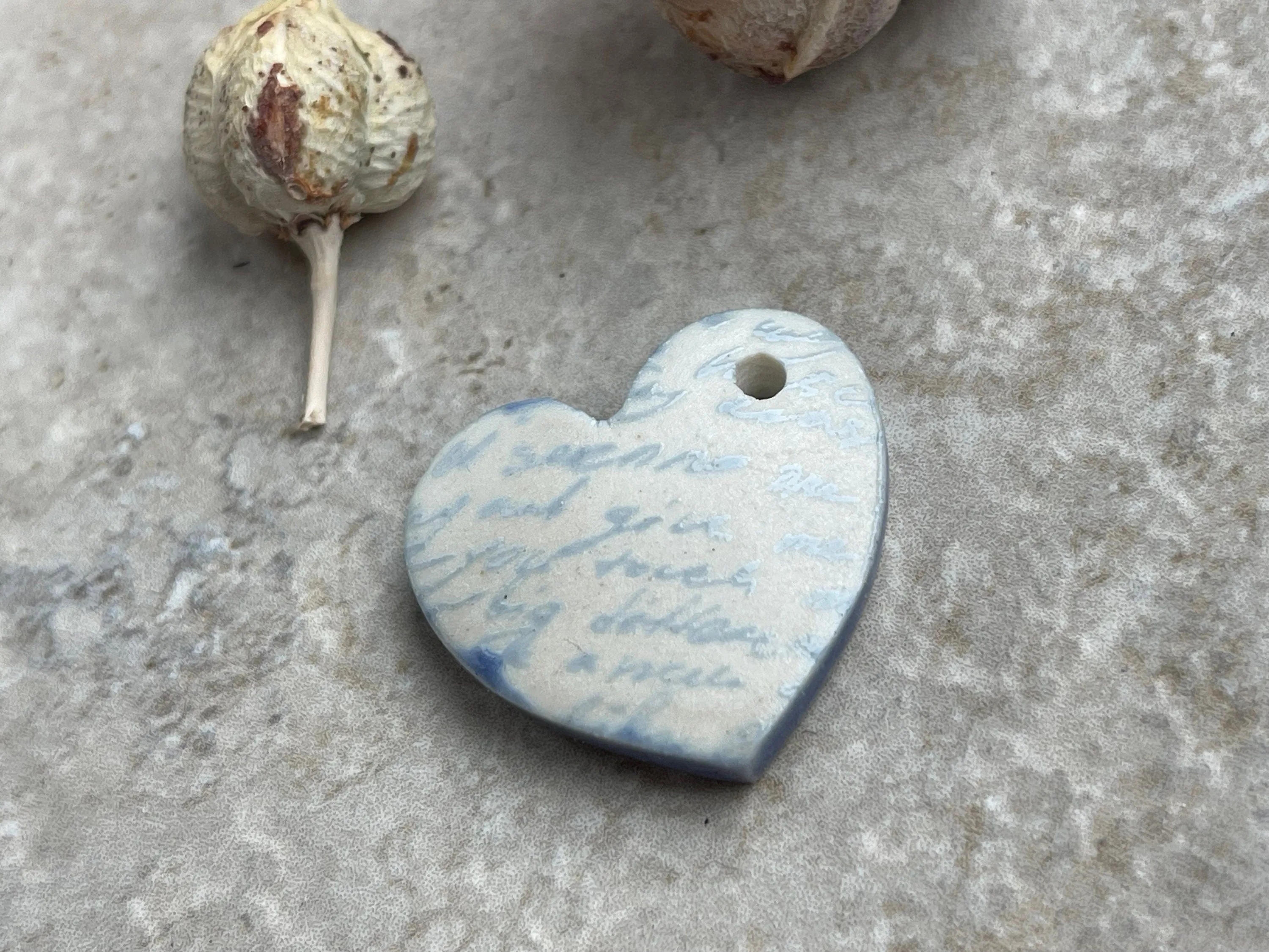 Love Poem Pendant, Purple Heart Pendant, Porcelain Ceramic Pendant, Artisan Pendant, Jewelry Making Components