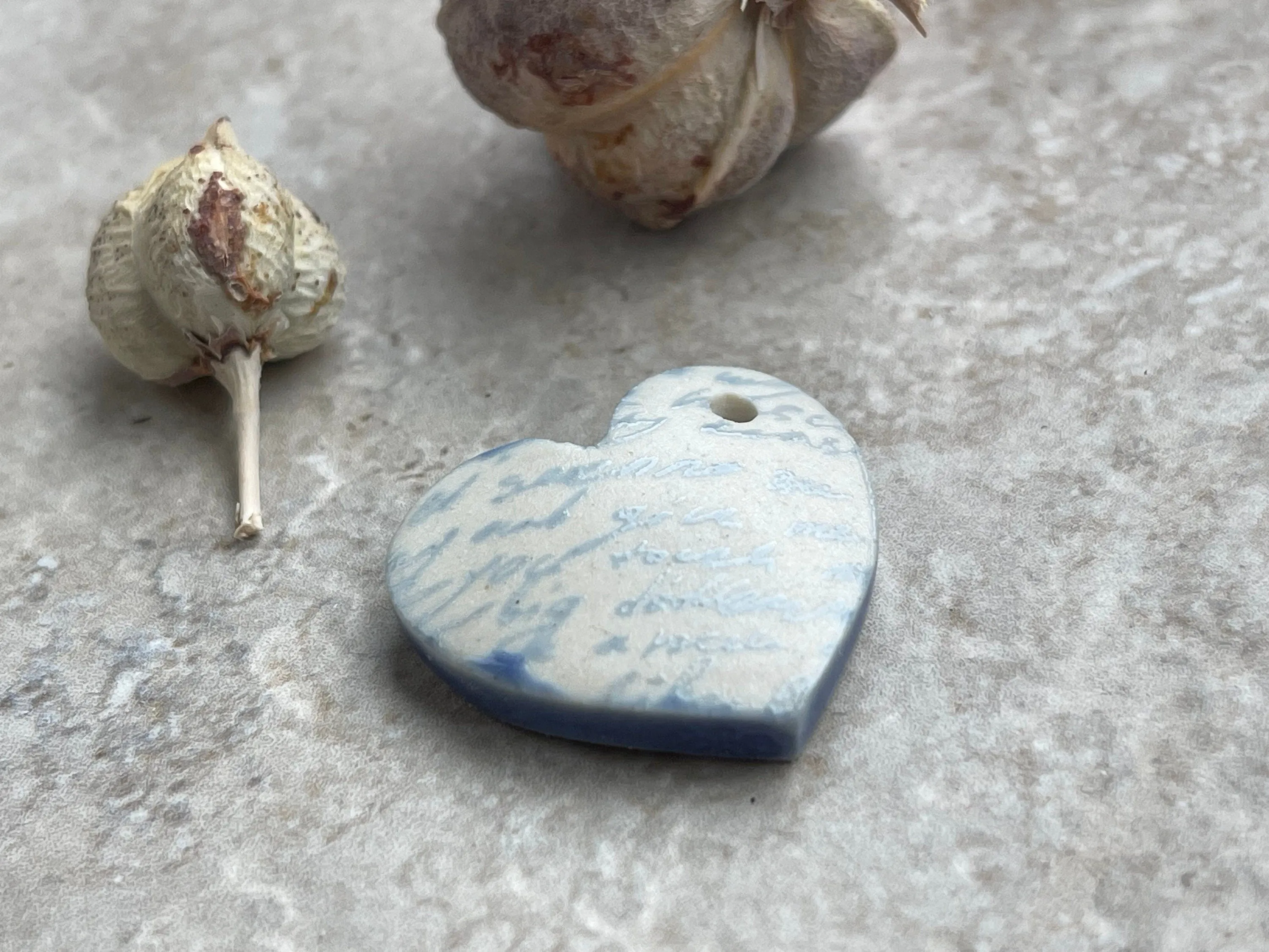 Love Poem Pendant, Purple Heart Pendant, Porcelain Ceramic Pendant, Artisan Pendant, Jewelry Making Components