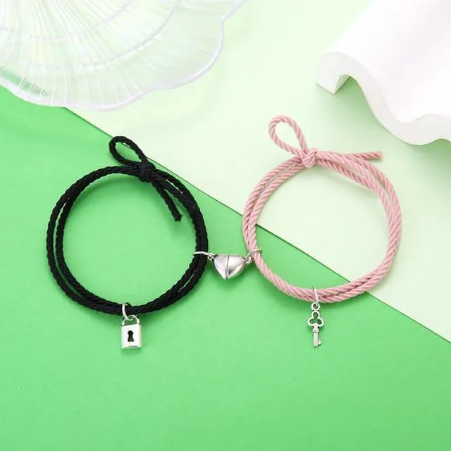 Lovers Lock Heart Magnetic Bracelet For Couples