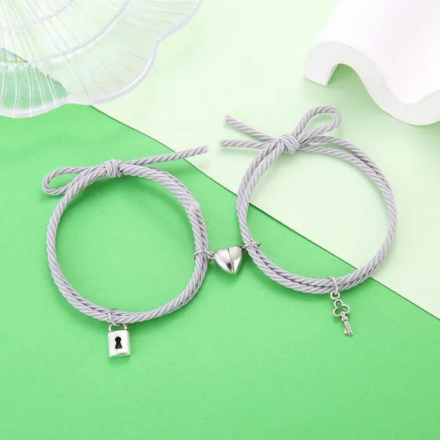 Lovers Lock Heart Magnetic Bracelet For Couples