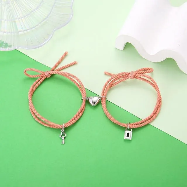 Lovers Lock Heart Magnetic Bracelet For Couples