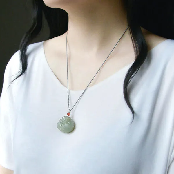 Luxyin Jade Buddha Necklace In Natural Green Jade