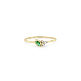 Marquise Emerald and Prong Diamond Trio Ring