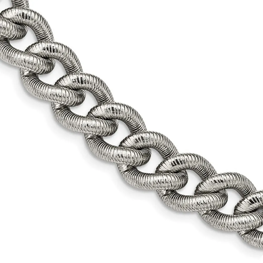 Men's 14.5mm Stainless Steel Textured Curb Chain Necklace, 23.75 Inch