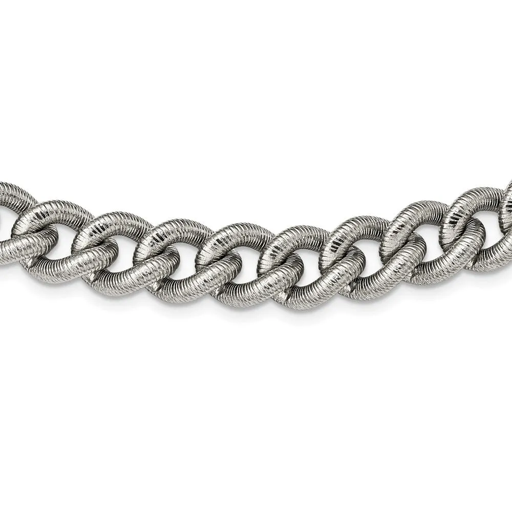 Men's 14.5mm Stainless Steel Textured Curb Chain Necklace, 23.75 Inch