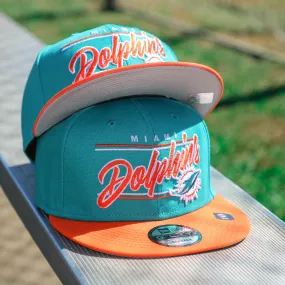 Miami Dolphins Team Script College Bar Gray bottom 9Fifty Snapback | Aqua/Orange Snap Cap