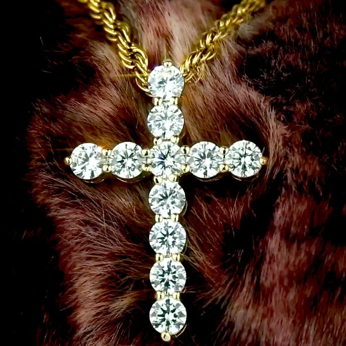 Micro Diamond Gold Cross Necklace Pendant & Rope Gold Chain