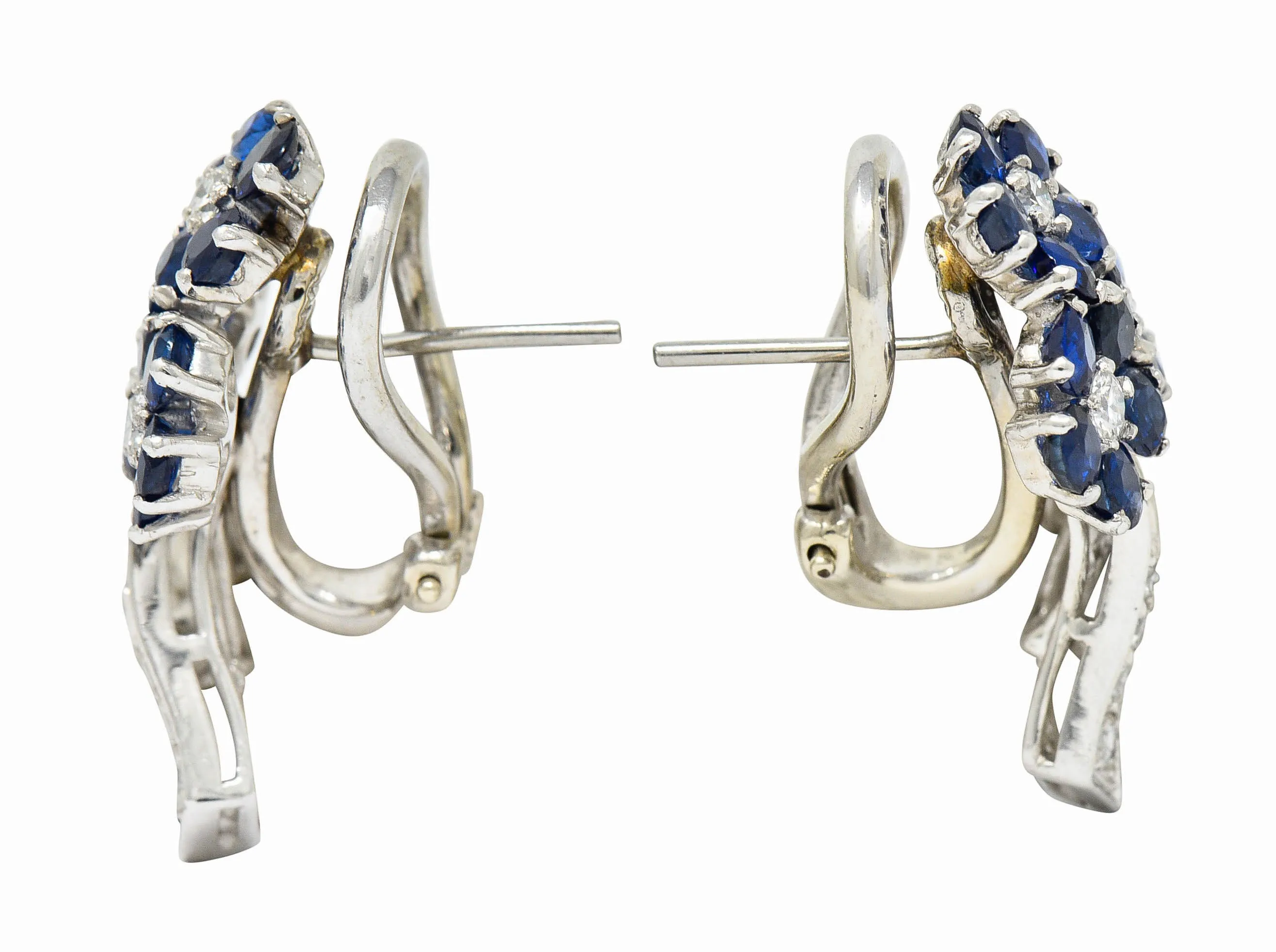 Mid-Century 4.55 CTW Sapphire Diamond Platinum Bouquet Earrings Circa 1950