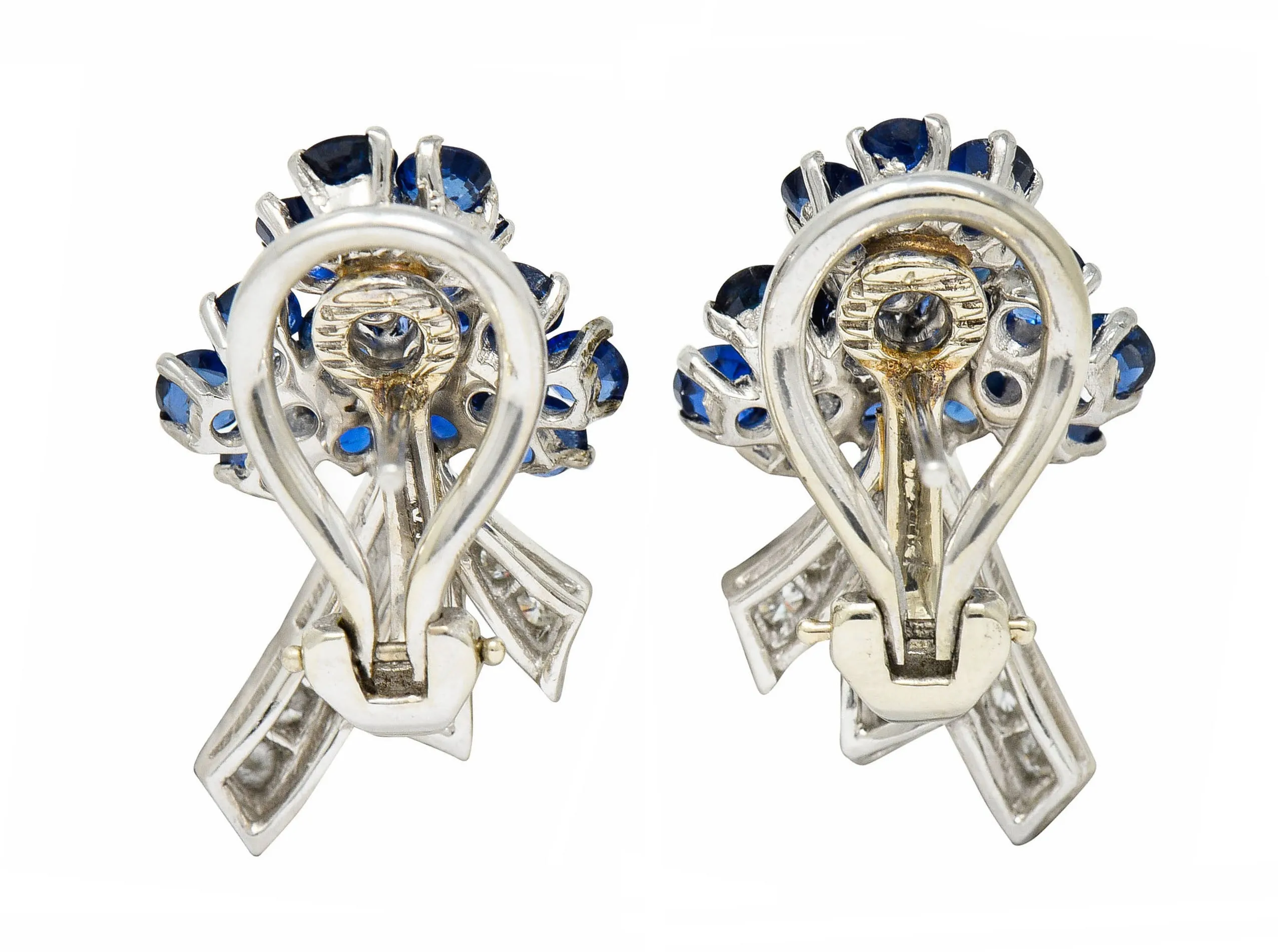 Mid-Century 4.55 CTW Sapphire Diamond Platinum Bouquet Earrings Circa 1950