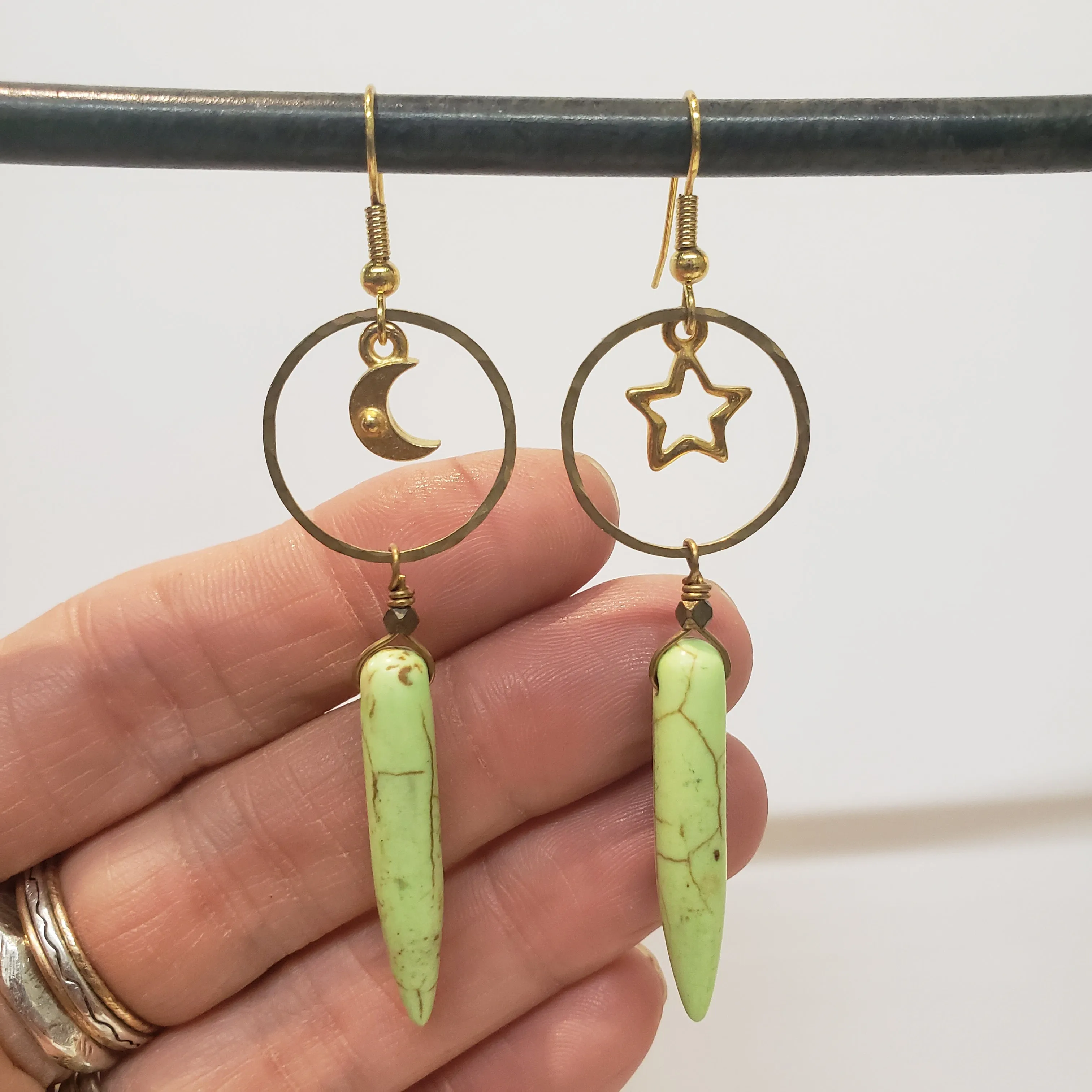 Moon and Stars Spiked Hoop Earrings