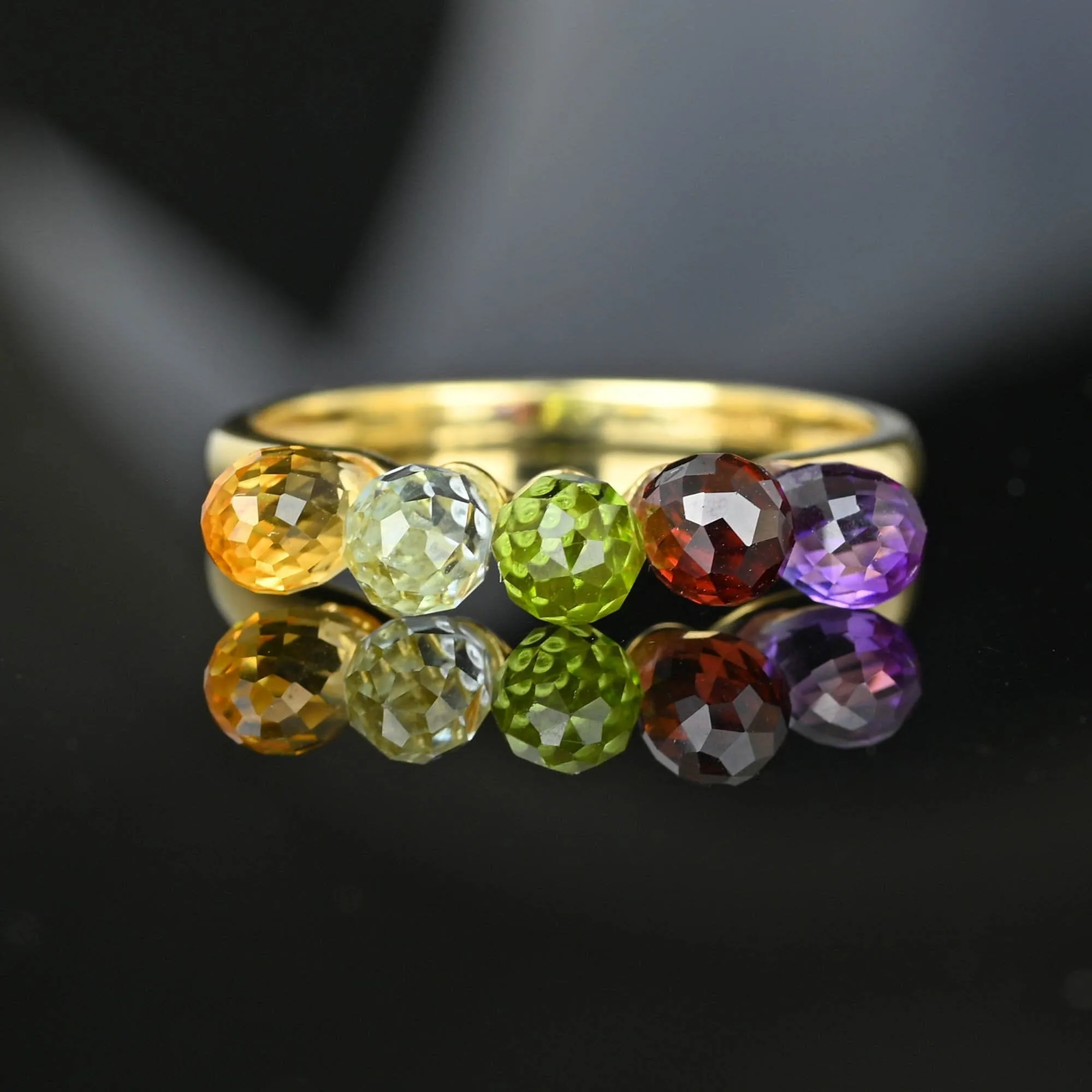 Multi Gemstone Briolette Garnet Amethyst Citrine Peridot Ring