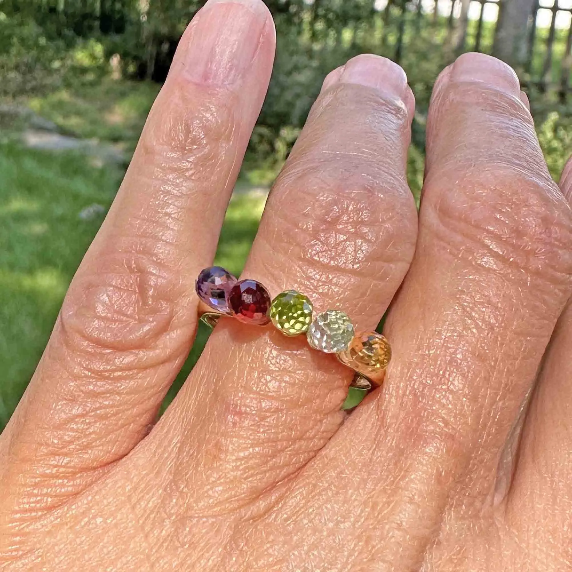 Multi Gemstone Briolette Garnet Amethyst Citrine Peridot Ring