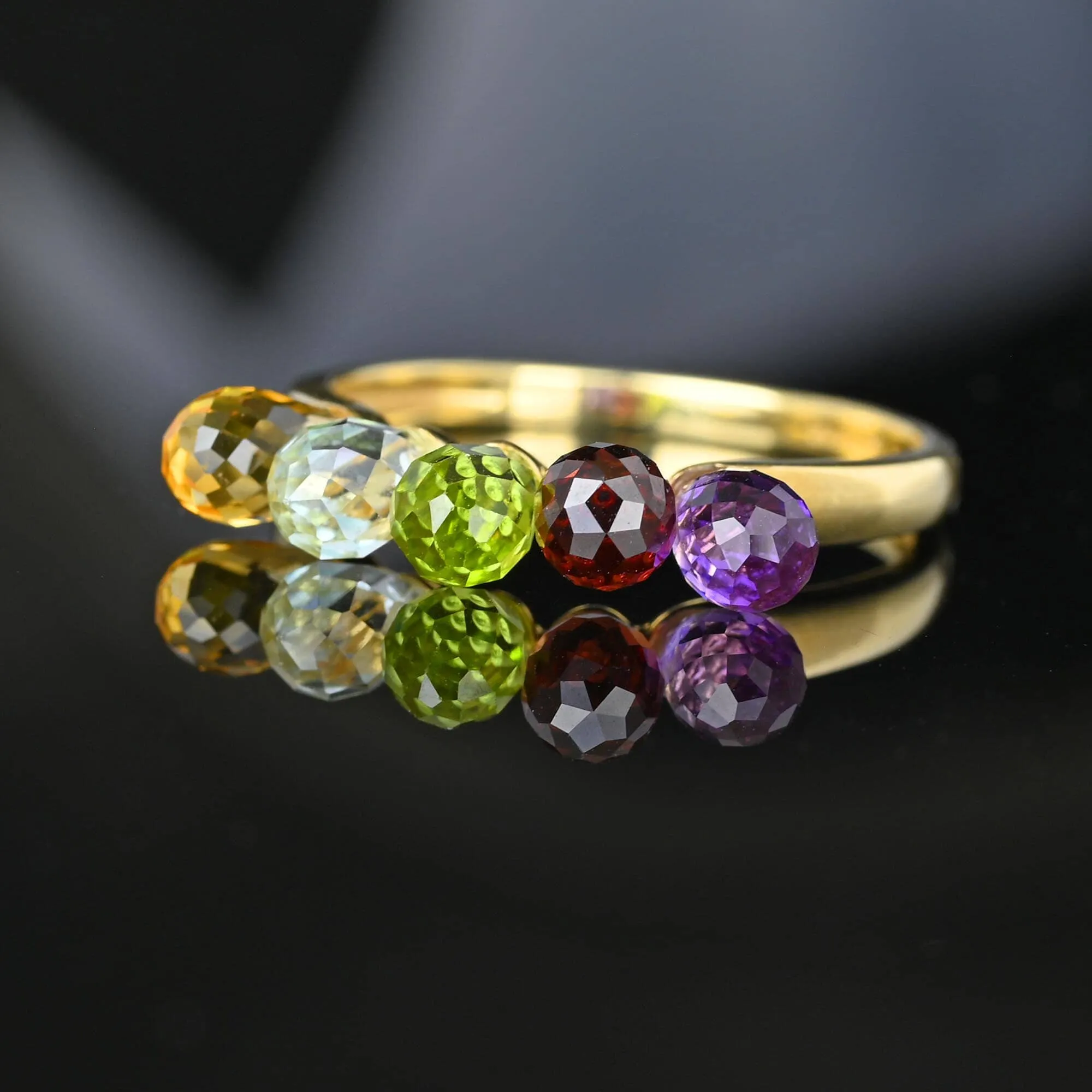 Multi Gemstone Briolette Garnet Amethyst Citrine Peridot Ring