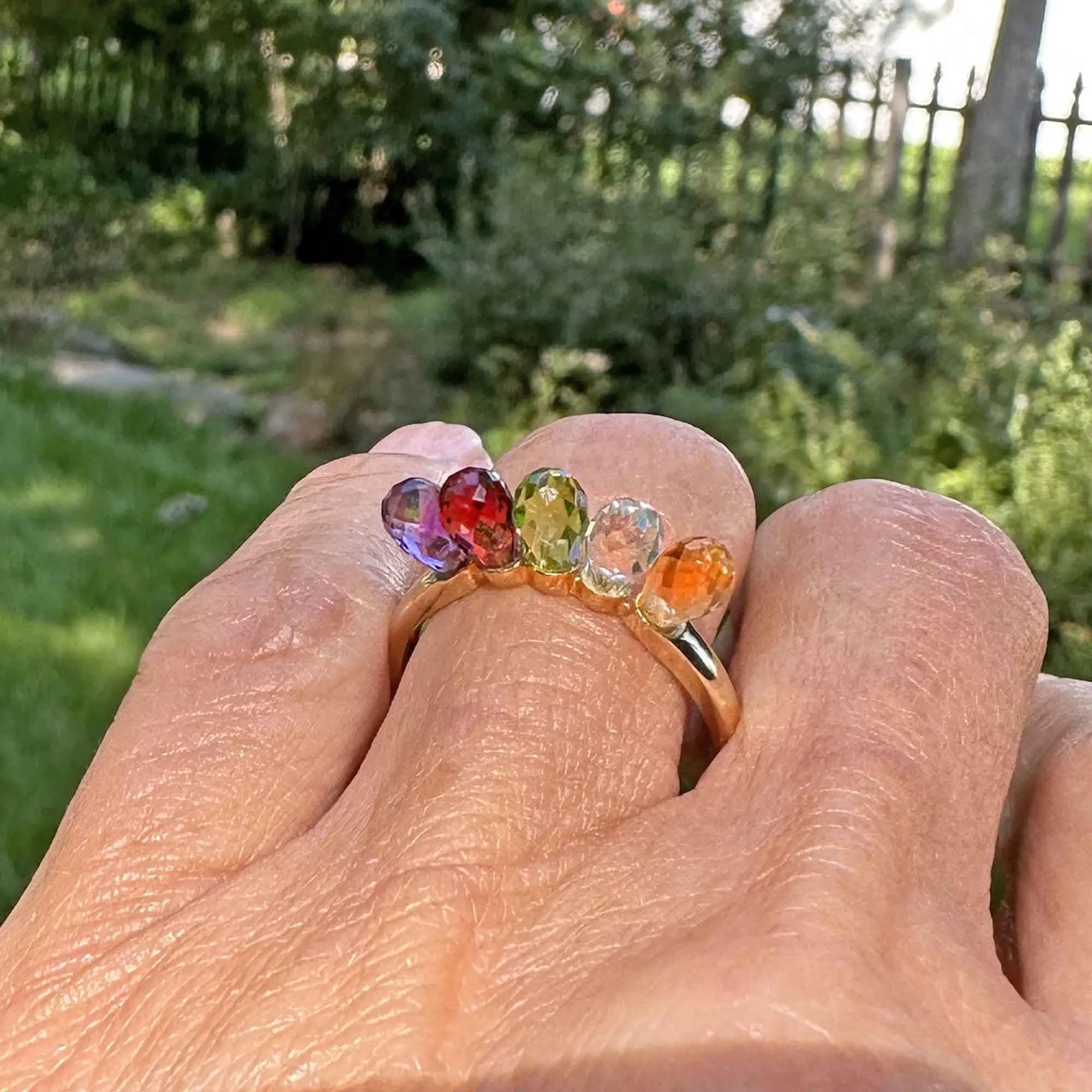 Multi Gemstone Briolette Garnet Amethyst Citrine Peridot Ring