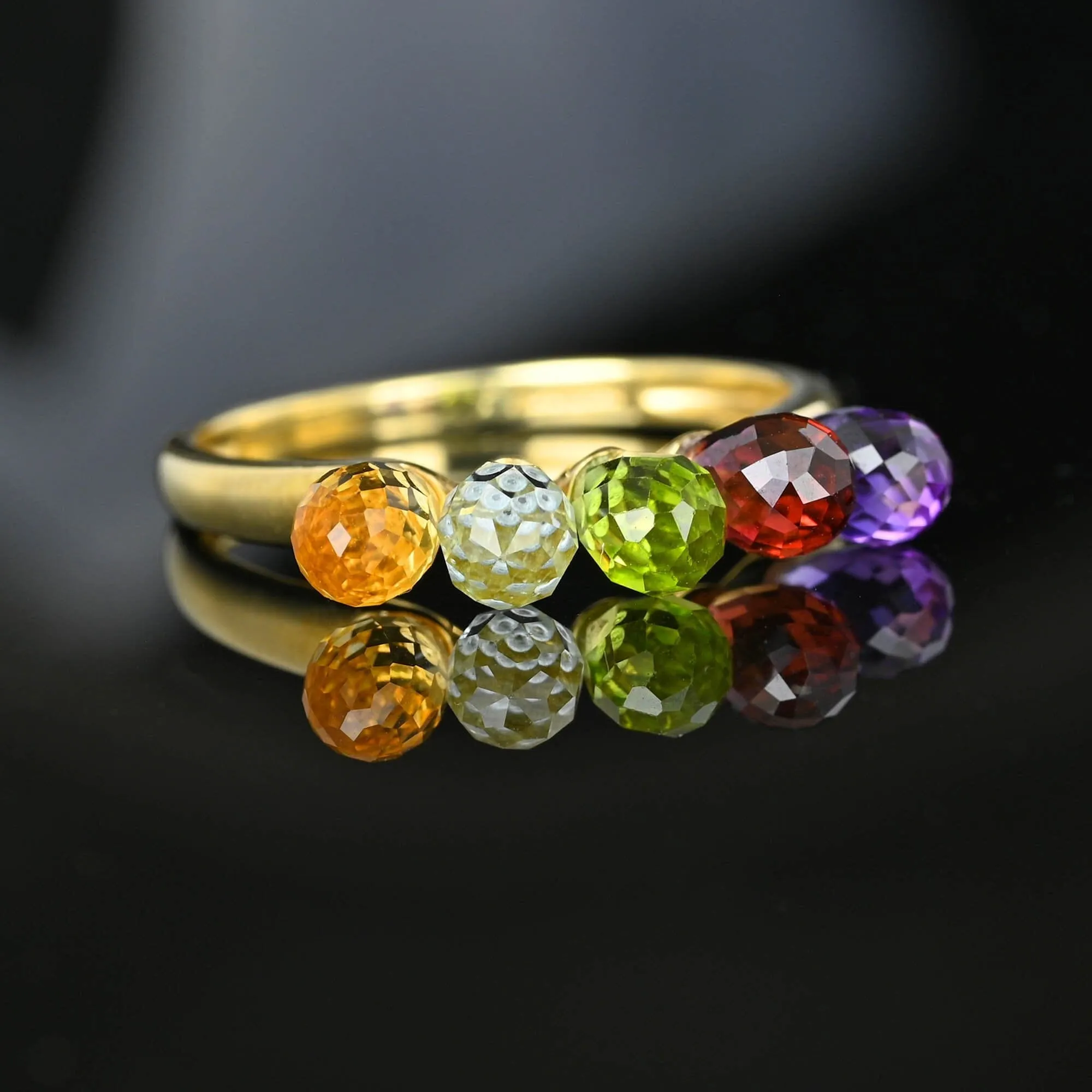 Multi Gemstone Briolette Garnet Amethyst Citrine Peridot Ring