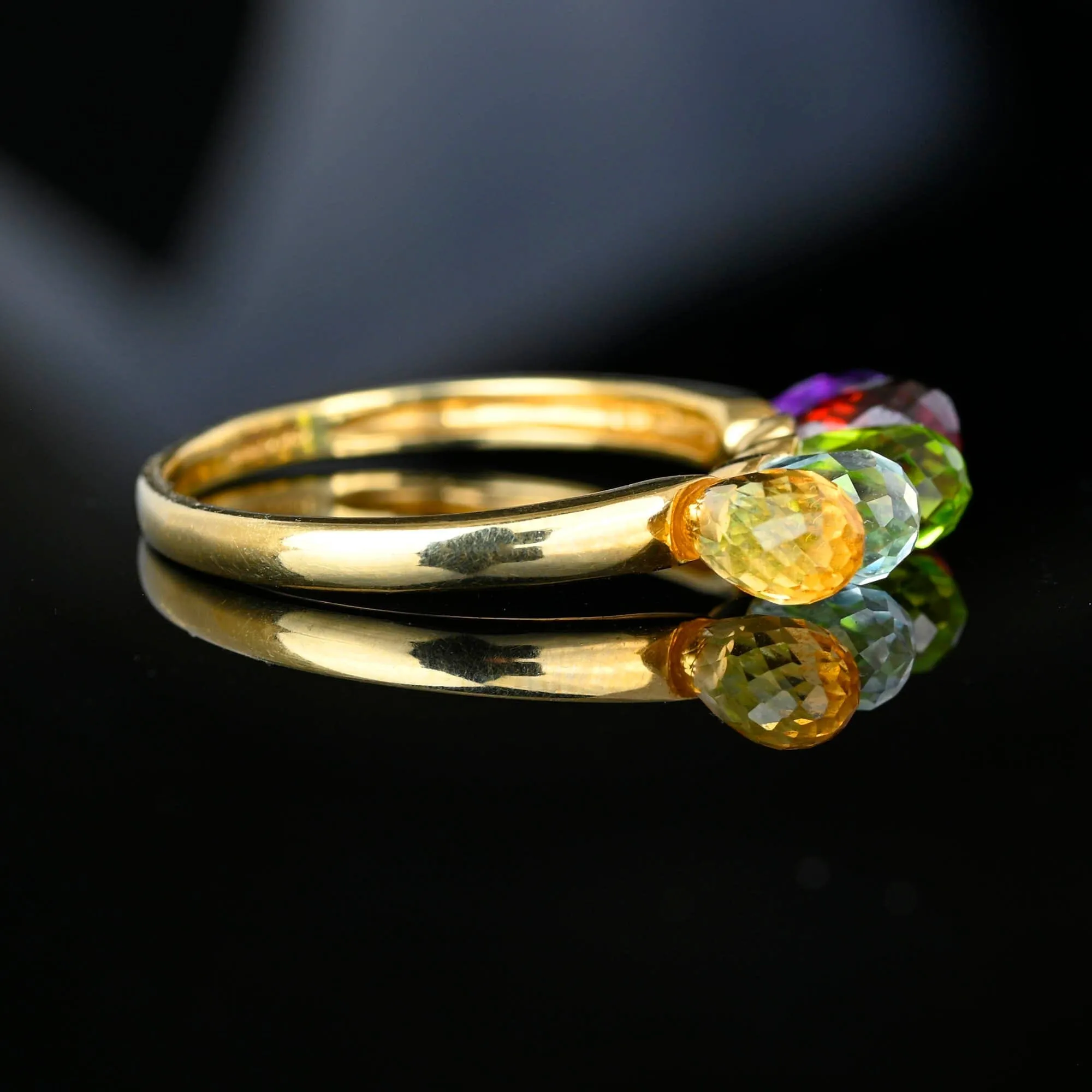 Multi Gemstone Briolette Garnet Amethyst Citrine Peridot Ring