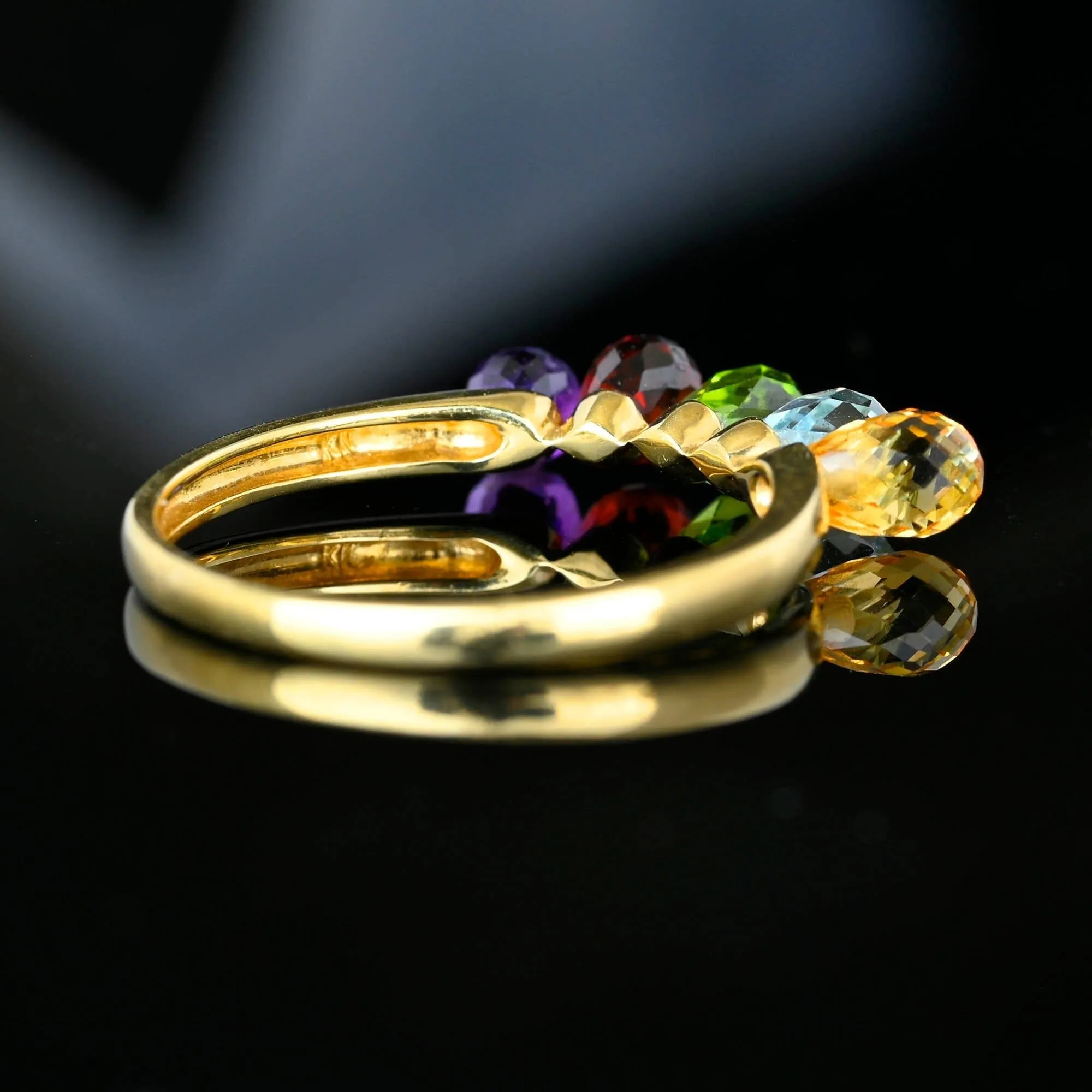 Multi Gemstone Briolette Garnet Amethyst Citrine Peridot Ring