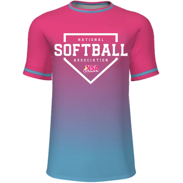 National Softball Association NSA Fade Sublimated Short Sleeve Shirt - Pink/Blue