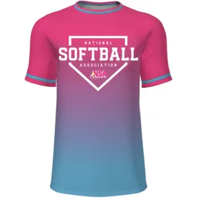 National Softball Association NSA Fade Sublimated Short Sleeve Shirt - Pink/Blue